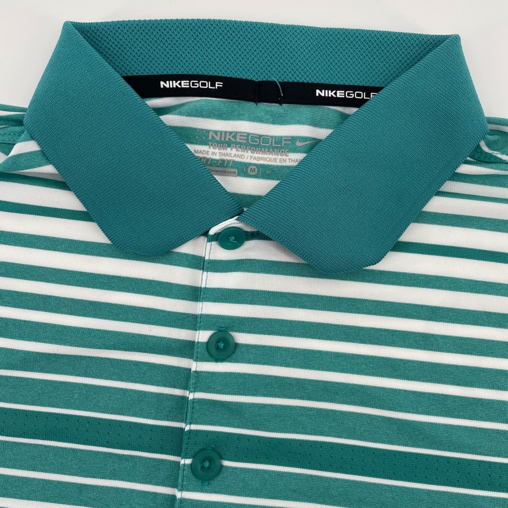 Nike Golf Tour Performance Dri-FIT Polo Shirt Men's Medium Teal White Striped